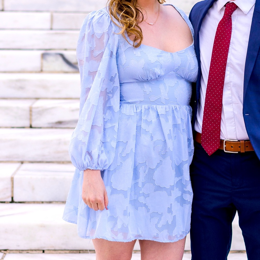 Light blue lace long sleeve mini dress from Hello Molly.